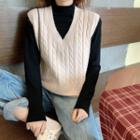 Plain Cable Knitted Vest/ Semi Turtle-neck Plain Long-sleeve Knitted Top