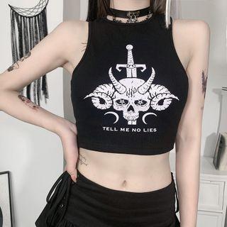 Sleeveless Graphic Print Crop Top