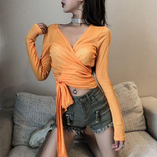 Cropped Side Tie Long-sleeve T-shirt