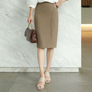 Metal-accent H-line Midi Skirt