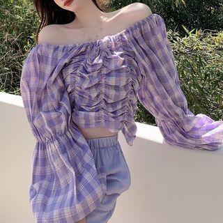 Plaid Ruched Top / Sweatpants