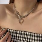 Faux Crystal Heart Chunky Chain Necklace Silver - One Size