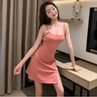 Spaghetti Strap Cutout-back Slit Mini A-line Dress