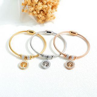 Stainless Steel Rhinestone Tree Bangle