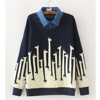 Mock Two-piece Giraffe Print Sweatshirt