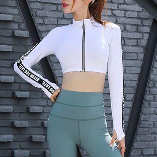 Long-sleeve Lettering Crop Sports Top