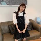 Puff-sleeve Blouse / A-line Pinafore Dress
