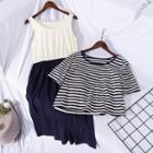 Set: Short-sleeve T-shirt + Sleeveless Midi Dress Dark Blue & Beige - One Size