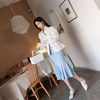 Drawstring-waist Faux-pearl Button Jacket Ivory - One Size