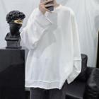 Long-sleeve Frayed Plain Sweatshirt