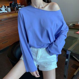 Long-sleeve Split Hem Plain Tee