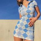 Short-sleeve Argyle Mini Bodycon Polo Dress