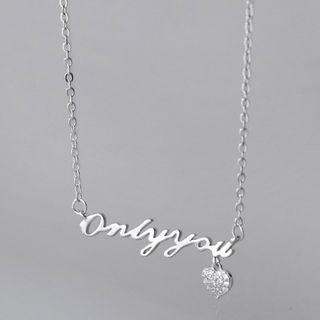 Lettering Heart Rhinestone Pendant Sterling Silver Necklace S925 Silver - Necklace - Silver - One Size