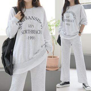 Lettered Layered Sweatshirt & Sweatpants Set .