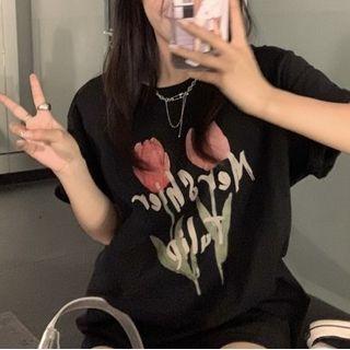Short-sleeve Floral Print T-shirt Tulip - One Size