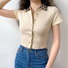 Polo Collared Short-sleeve Knit Top
