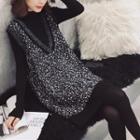 Long-sleeve Mock-neck Knit Top / M Lange Pinafore Dress / Set