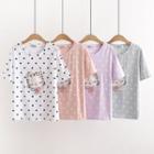 Short-sleeve Dotted Cat Printed T-shirt