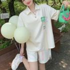 Short-sleeve Flower Accent Polo Shirt / Loose Fit Shorts
