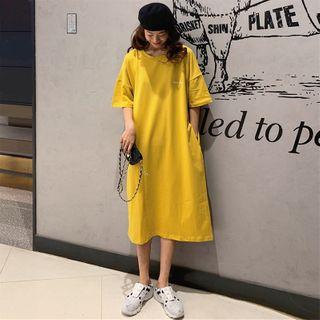 Elbow-sleeve Midi A-line T-shirt Dress