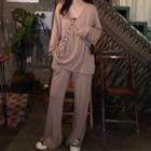 Long-sleeve Buttoned Top / Wide Leg Pants