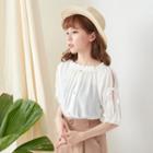 Buttoned Cold Shoulder Elbow-sleeve Blouse Off-white - One Size