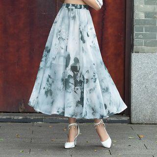 Printed Midi A-line Skirt As Shown In Figure - One Size