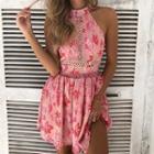 Halter-neck Floral Print Mini Dress