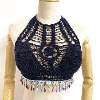 Fringed Knit Camisole / Lace Shorts / Lace Cardigan