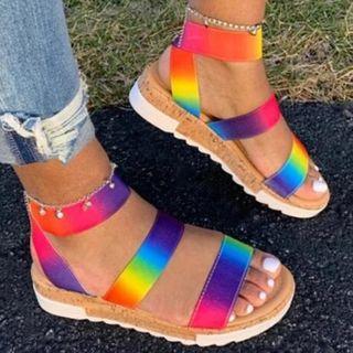 Rainbow Color Strap Platform Sandals