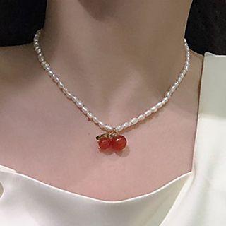 Bead Cherry Pendant Choker 1 Pc - Gold - One Size