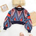 Patterned Cropped Long-sleeve Knit Sweater
