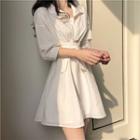 3/4-sleeve A-line Collared Dress White - One Size