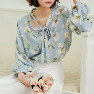 Floral Print Blouse Blue - One Size
