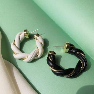 Faux Leather Twisted Open Hoop Earring