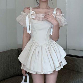 Short-sleeve Cold Shoulder Top / A-line Dress