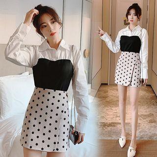 High-waist Asymmetric Polka Dot Skirt
