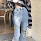Lace Up Slit Flared Jeans