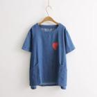 Heart Print Denim Short-sleeve T-shirt