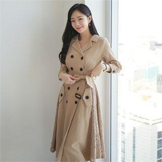 Lace-panel Coatdress With Belt