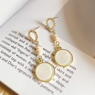Wooden Bead & Disc Dangle Earring 1 Pair - 925 Silver Needle Earrings - One Size