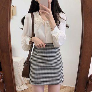Lace Collar Blouse / Plaid A-line Mini Skirt / Set