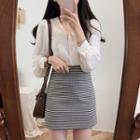 Lace Collar Blouse / Plaid A-line Mini Skirt / Set