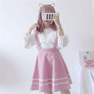 Striped A-line Suspender Skirt