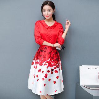 Set: 3/4-sleeve Shirt + A-line Midi Skirt