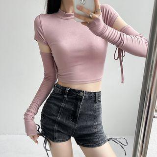 Set: Short-sleeve Drawstring T-shirt + Arm Sleeves