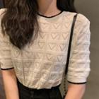Short-sleeve Heart Pattern Knit Top White - One Size