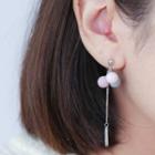 925 Sterling Silver Bead & Bar Dangle Earring 1 Pair - White & Pink & Blue - One Size