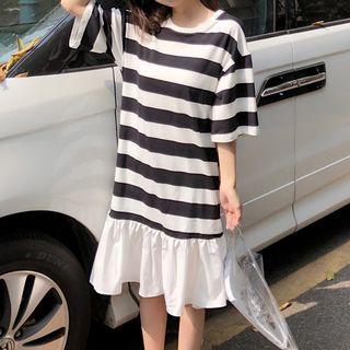 Ruffle Hem Striped Short-sleeve A-line Dress