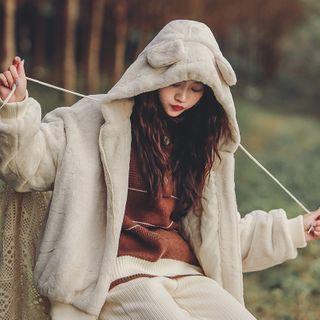 Fluffy Bear Ear Zipped Jacket